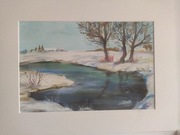 Obraz ręcznie malowany pastelami suchymi. Pejzaż z