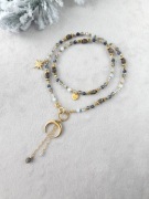 Akwamaryn, labradoryt, kwarc dymny, jadeit, hematyt, stal - UNIKAT