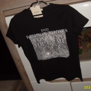 cyrkonie _napis COCO_ koronka czarny T-shirt  r.M /L/XL