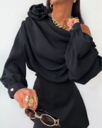 Elegancka Koszula z Różą satynowa M/L czarna święta wigilia sesja Butrym 