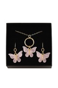 Komplet biżuteria kolczyki naszyjnik motyle różowe 