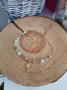 Bransoletka na nici jedwab różaniec srebro krzyżyk