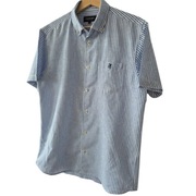 Koszula Redford M lniana bawełna niebieskie paski krótki rękaw letnia