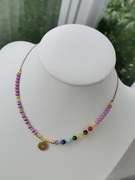 Naszyjnik czakry rozeta lepidolit na nici ametyst lapis anazonit agat tygry