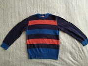 Kolorowy niebieski elegancki bawełniany sweter w pasy paski Bluezoo 140