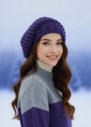 Czapka Zimowa – Luźna Krasnalka / Beret z Błyszcząca nić | Admart Fioletowa