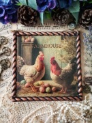 Dekoracyjny obrazek z kurami farmhouse shabby Prowansja vintage decoupage