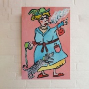 Obraz ręcznie malowany olejny portret babcia z pieskiem moje smakołyki