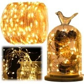 LAMPKI DEKORACYJNE OZDOBNE NA DRUCIKU NA BATERIE BIAŁE CIEPŁE 100 LED 10M