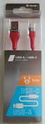 Kabel przewód USB C - USB A 1m / Tracer czerwony oplot 