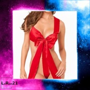 B63/Damska seksowna, erotyczna, bielizna kokarda czerwona komplet HIT