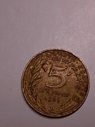 Republioue Francaise, - 5 centime 1987 Rok