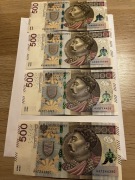 Banknoty 4x500 złotych  z początku emisji AA 16.02z.2016