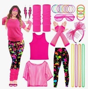 Strój damski przebranie retro disco lat 80-90 z akcesoriami