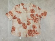 Kremowa elegancka bluzka w kwiaty róże z dodatkiem lnu XL