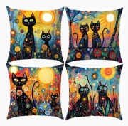 Zestaw 4 poszewek na poduszki 45 cmx45 cm Nowe Dla kociarzy Kolorowe KOTY 
