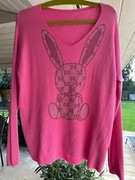 włoski sweterek różowy ze zdobieniami roz s/m