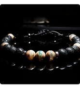 BRANSOLETKA KAMIEŃ LAWA AGAT TYBETAŃSKI HEMATYT REGULOWANY SZER.18 MĘSKA 