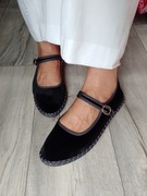 (39/40) Czarne, welurowe baleriny wieczorowe , NOWE 