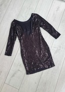 Club L czarna cekinowa krótka sukienka z gołymi plecami mini 34 XS