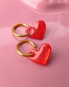 Kolczyki serca czerwone wiszące - rękodzieło - polimerowe cuda