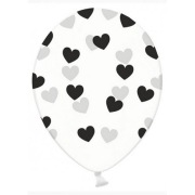 Balony przezroczyste w czarne serduszka 6 szt.