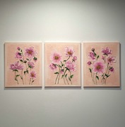 Trzy ręcznie malowane obrazy z motywem kwiatów, obraz 3D, strukturalny