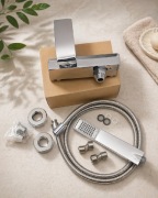 Bateria prysznicowa + wężyk + słuchawka + osprzęt chrom