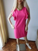 Elegancka różowa sukienka Mohito M Falbanki  Na wesele, randkę, Sylwestra 