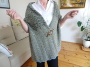 Szal wełniano-lniany 175 na 85 cm ciepły narzutka pled GRATIS klamra