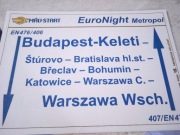 Tablica kierunkowa kolejowa BUDAPESZT - WARSZAWA WSCH.  30X20 cm