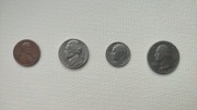 Zestaw monet 25, 10, 5, 1 cent.
