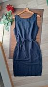Sukienka elegancka na lato lniana wiskoza Next nowa granatowa 
