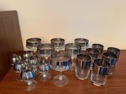 Zestaw szkła dymionego PRL – kieliszki/szklanki/pucharki (vintage)