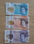 5, 10 i 20 funtów Wielka Brytania UNC 