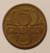 1923 5 gr groszy II RP - mosiądz, ładna