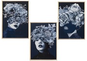 Zestaw 3 plakatów 50x70 abstrakcja, kwiaty, granat, złoto W1