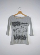 Szara bluzka z nadrukiem dłuższy rękaw alternative Terranova emo scene XS