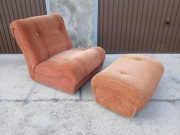 Sztruksowy Duński Fotel z Podnóżkiem z lat 70 w stylu Vintage