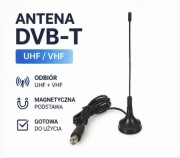 Antena DVB-T HDTV UHF VHF 10dB Wewnętrzna Magnetyczna Kabel 1.5m