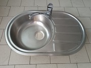 Zlewozmywak jednokomorowy,stalowy z ociekaczem 77x50cm + bateria