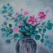 Obraz olejny 40x50 Eukaliptus ręcznie malowany na płótnie dekoracja prezent