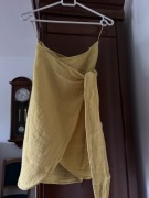 Spódnica XS lniana Massimo Dutti żółta kopertowa z wiązaniem z przodu mini
