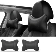 2 szt Luksusowe i komfortowe zagłówki skórzane czarne poduszka do auta