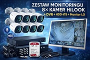 Zestaw monitoringu 8 kamer HiLook DVR HDD 4TB monitor LG FV