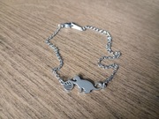 Regulowana srebrna bransoletka ze stali nierdzewnej. Kot z piłeczką