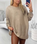 Sweter damski beżowy camelowy jesień zima oversize 