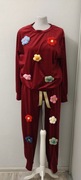 Dres bordowy, kwiaty 3D welurowy