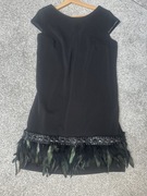 Czarna nowa z metką krótka sukienka elegancka z piórami L karnawał bal