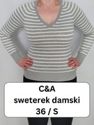 Lekki bawełniany sweterek w paski longsleeve C&A 36 S